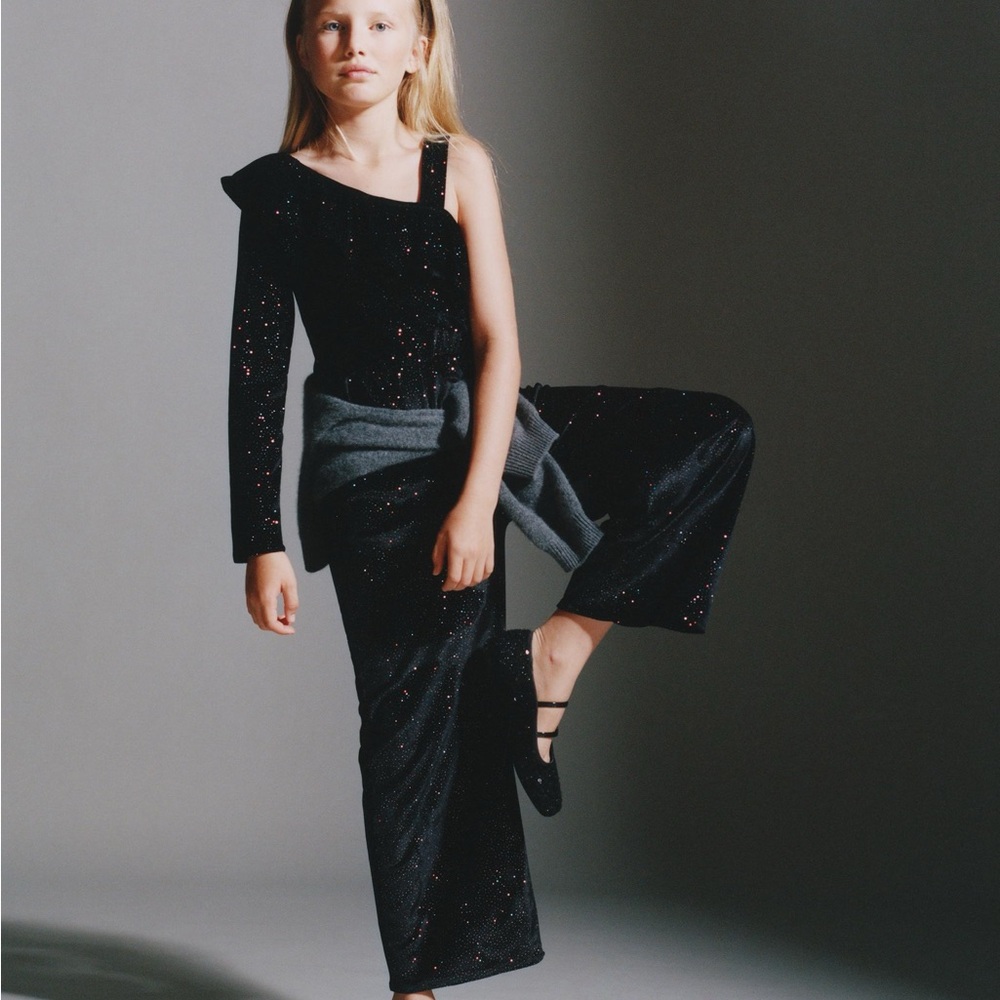 Zara LONG SPARKLY VELOUR JUMPSUIT